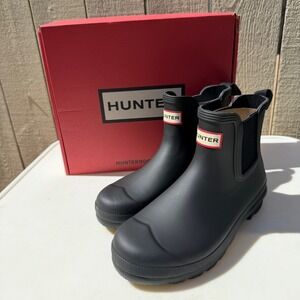 Hunter Rain Boots Chelsea Boot Black Size 11 NEW IN BOX Matte Black Rubber $155